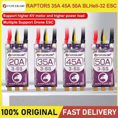 FLYCOLOR RAPTOR5 20A 35A 45A 50A BLHeli-32 ESC 3-6S Brushless Speed Controller Dshot Proshot for RC 