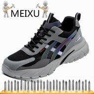 MEIXU Safety Shoes Men Plastic Toe Cap Anti-smashing Anti-piercing light weight Reflective in Grey B