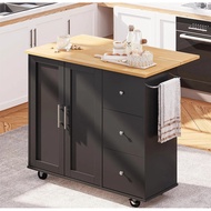 Classic Black, 39.7-inch,kitchen Island On Wheels With Storage Cabinet & Foldable Drop Leaf, Rolling