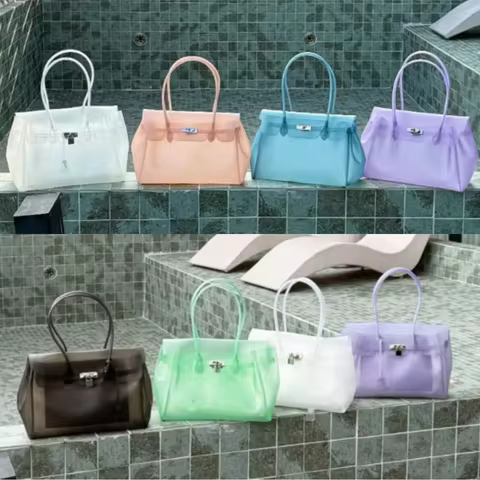 In Stock Summer Jelly Bags Trendy Dopamine Fashion Tote Underarm Handbag Women Candy Color PVC Water