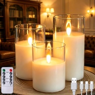 200 Hours Clear Glass Rechargeable Flickering Flameless Candles With Remote