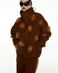 The SRT X13 (TJK231)  Monster Oversized Jacket Brown- แจ็คเก็ตโอเวอร์ไซส์ สีน้ำตาล คอตั้ง ซิปหน้า บุ