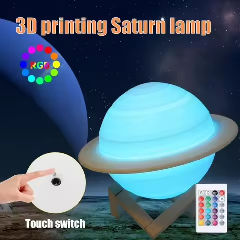 LED Night Light 3D Print Saturn Lamp 16 Colors 3D Light with Remote Control Touch Moon Lamp Children