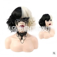 101 Spotted Dog Wig Kuira Black and White Wig Cruella de Vil cosplay Wig_Fast delivery