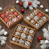 Set of 9 Christmas balls 8-10 CM large includes: 3 SHINY BALLS, 3 LANTERN BALLS, 3 STRIPED BALLS, pi