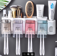 Kệ Dán Tường Đựng Bàn Chải - Kem Đánh Răng 4 Ngăn ( Kèm 4 Ly )