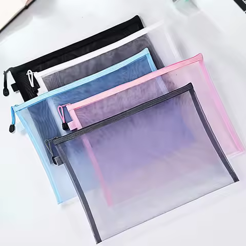 Nylon Mesh File Bag A4 A5 A6 Transparent Zipper Test Paper Information Bag Office Student Pen Bag Su