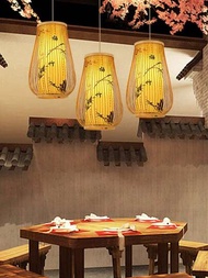 1入天然竹製工藝吊燈,茶館diy藤蔓吊燈,手工吊燈,適用於e27燈座