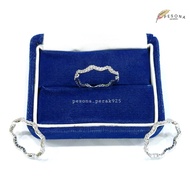 Cincin Perak wanita Asli Silver 925 Lapis Emas Putih Model Listring Gelombang Full Permata- Perhiasa