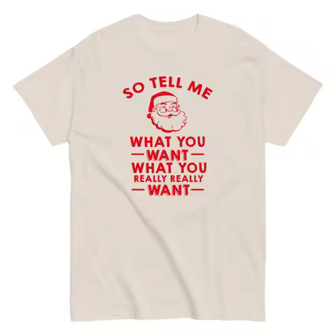 So Tell Me Santa Claus Funny Print T-Shirt Oversized Unisex Short Sleeve Vintage Style Top Christmas