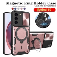 Slide Lens Protect Casing For Redmi 15 4G 5G 2025 Phone Case Magnetic Car Holder Armor Bumper Hard C