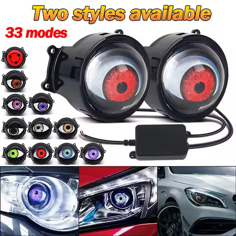 LED Car Dynamic Devil Eye Large Light 3-inch 33 Mode 3D Lens Dynamic Pupils Headlight Car Light Remo