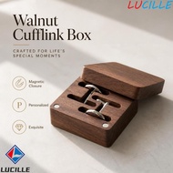 LUCILLE Walnut Cufflink Box, Magnetic Closure Flip‑top Cufflink Organizer, Gift for Him Personalized