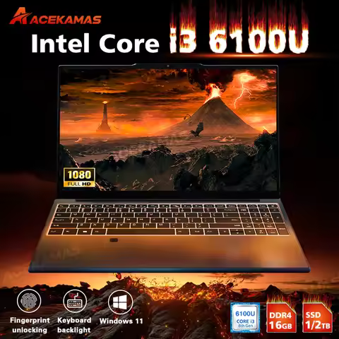 ACEKAMAS 15.6" Portable Laptop Computer Core i3 6100U Windows 11 Pro Gamer Notebook PC 16GB DDR4 1TB