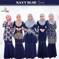 Tema Navy Blue Baju Kurung Dewasa Plus size Plain Lace Moden Muslimah Terkini Tunang Bridesmaid Kenduri Raya (Size 32-60)