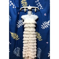 C467 - Cream layered pleated chiffon fabric (3m x 0.9m), stretchy - SMALL SIZE 0.9M