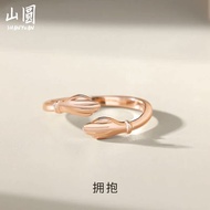 Niche Design Hug Sterling Silver Ring Female Creative Champagne Color Ring Rose Gold Ring Open Ring 