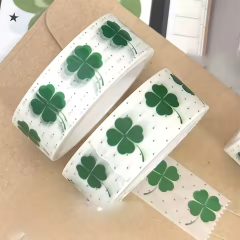 Lucky four-leaf clover and washi tape, planner film, DIY planner collage materials, new stickers, pr