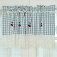 Cherry Short Curtain with Finished Lace Window Valance Sheer Square Lattice Cafe Curtain Rod Pocket for Cabinet Kitchen