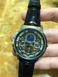 蘇格蘭皇家品牌 RAKSA DUKE羅薩公爵 日月星辰自動上鍊機械黑皮帶腕錶