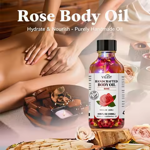 Handcrafted Rose Body Oil - 120ml Natural Blend for Dry Skin, with Jojoba & Sweet Almond Oil for Dee