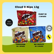 Cloud 9 Nips Coklat Bersalut 13g dengan Peanut / Milk Chocolate / Cookies & creme