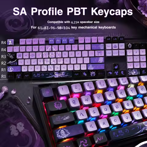 Genshin Impact Raiden Shogun Keycaps Set SA Profile 4-Side Translucent PBT Dye-Sub Custom Mechanical