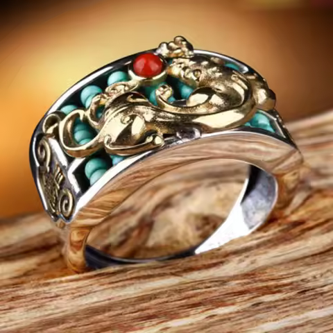 Lucky Wealth Animal Pixiu Ring Men Jewelry Ethnic Style Jade Abacus Fortune Ring Male Party Accessor