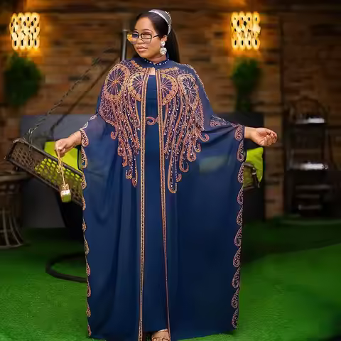 Elegant Dress church clothes for woman Luxurious Rhine Stone african dresses for woman 2-piece set v