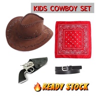 Kids Cowboy 3pcs Set. Cowboy Hat, Bandana and Toy Pistol