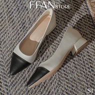 Giày nữ đế vuông mũi nhọn [da thật] mềm mại FFAN STORE cao gót S1 bít mũi 3 phân màu đen be trắng bi