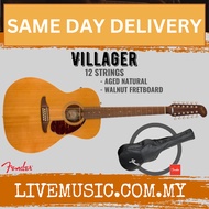 Fender Villager 12-String Acoustic Guitar w/Bag, Walnut FB, Aged Natural
