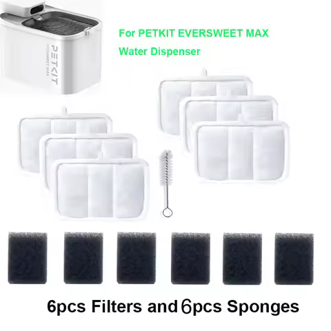 6 Filters and 6 Sponges Set Cat Fountain Accessories Replacement for 3L PETKIT Automatic EVERSWEET M