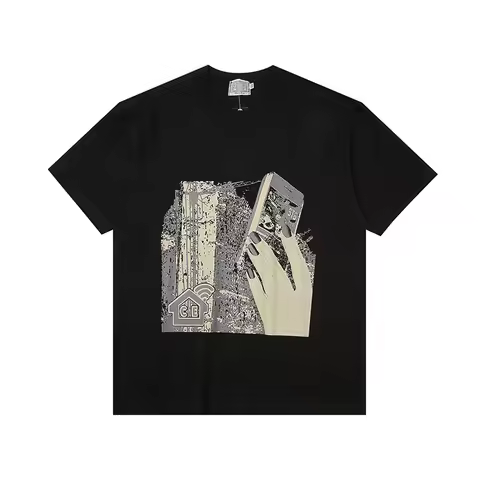 CAV EMPT C.E Short-Sleeved T-Shirt Men Women Couples 100% Cotton Telephone Building Print Cavempt T 
