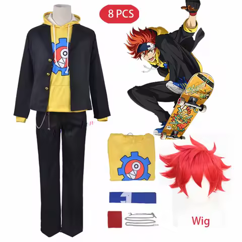 Anime SK8 the Infinity Reki Kyan Cosplay Costume Yellow Hoodie Sweatshirt Jacket SK∞ SK Eight Wig Sk