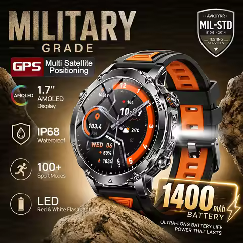 2026 New GPS Tracker 1400mAh Smartwatch Men 200-Day Standby Clock Rugged Outdoor Sport IP68 Waterpro