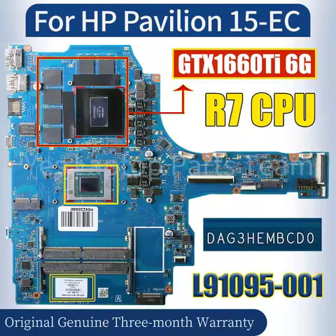 DAG3HEMBCD0 For HP Pavilion 15-EC Laptop Mainboard L91095-001 R7 AMD CPU GTX1660TI 6G Notebook Mothe