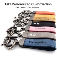 1PCS Free Logo Women Man Leather Company Keychain Car Key Ring Nubuck Leather Keychain Personalize C