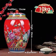 Jingdezhen Ceramic Rice jar with lid cover   rice storage container  10kg/15kilos/25kg aesthetic vas