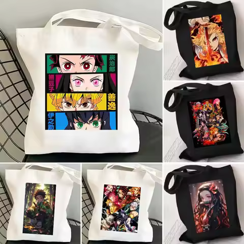 Hot Anime Demon Slayer Shoulder Bag Kimetsu No Yaiba Tanjirou Kamado Tote bags Canvas Summer Large C