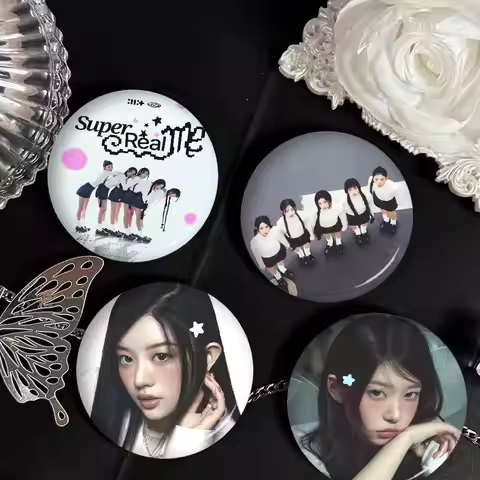 Popular K-pop Group I-Illit Creative Pins Funny Faces Round Snap-in Brooch Badge Backpack Hat Access