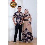 2 IN 1 Set Gamis Sedondon Suami Isteri Couple Set Pakaian OOTD Jubah Satin + Kameja Batik