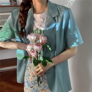 Classy Loose Jacket Suits for Women Turn Down Collar Short Sleeve Blazer