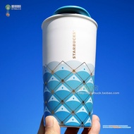 Ins Starbucks Cup Starbucks 2019th Anniversary Scallop Fish Scale Double Layer Mug with Lid Coffee Cup Drinking Cup 12oz