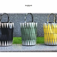 Issey Miyake New Japanese And Korean Diamond Lattice Women's Portable Food Basket Bucket Bag Color Matching Shopping Bag High Quality Hollow