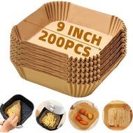 Pelapik Air Fryer Pakai Buang, 200PCS Pelapik Kertas Parchment Air Fryer 9 Inci Berbentuk Segi Empat
