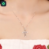 1F Luxury Fashion 925 Silver Plated Cross Pendant Angel Wings Cross Necklace