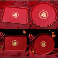 Opening Ribbon Cutting Ceremony Supplies Fu Character Plate Rectangular Red Round Tray 囍 Award Candy