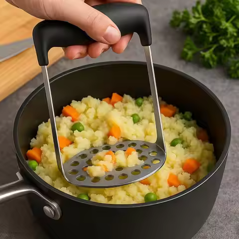 Heavy Duty Potato Masher Rust-proof Multi-Purpose Stainless Steel Masher Professional Smooth Fruit V