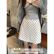 Wu 77 Girl Black Polka Dot High-Waist Skirt - Slimming Look for Summer Commuters